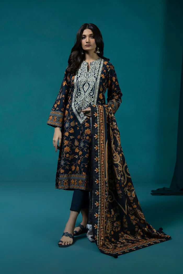 S - EMBROIDERED KHADDAR BLUE