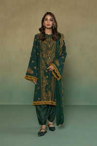 S - EMBROIDERED KARANDI GREEN 3PC