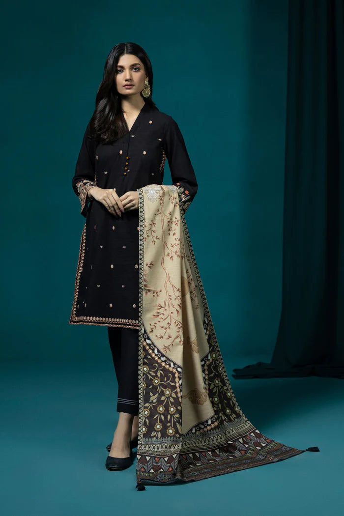 S - EMBROIDERED KHADDAR BLACK